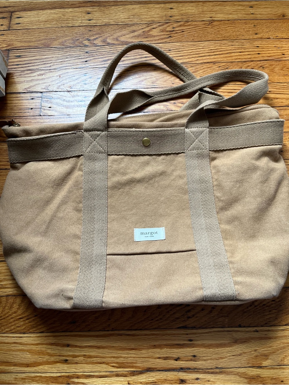 margot Light Brown Canvas Tote with Interior Zip Pocket